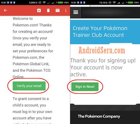 Verify email Pokemon Trainer Club Android